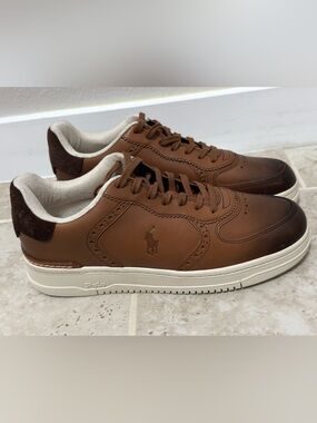 Polo Ralph Lauren Masters Court Burnished Leather Low-Top Sneakers (Size 8.5).